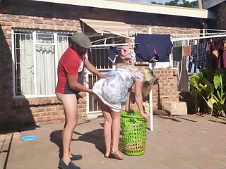 Outdoor Fucking While Taking off the Laundry