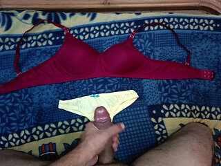 Indian sexy boy huge cock masturbation on sexy lingerie