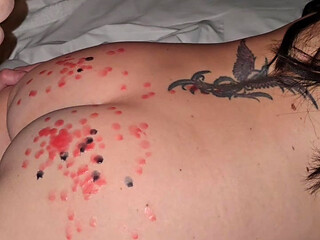 He drips wax on my ass and then cums on my pussy to cool me off!