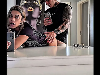 Intense fucking in front of the mirror ends with jets of semen and squirt at the end.