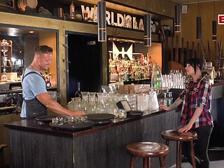 German slut does handjob with a strange man