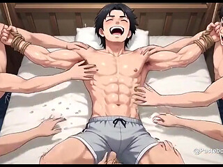 House Initiation - Pledges Tied To The Bunk Frames, Hands All Over Their Ribs (2D Anime Bara)
