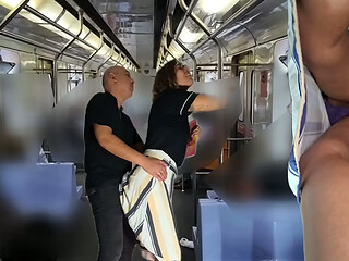 Rubbing himself during the subway ride under her skirt.