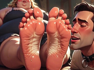Submissive Guy Devoted to Sweaty Feet of Huge BBW