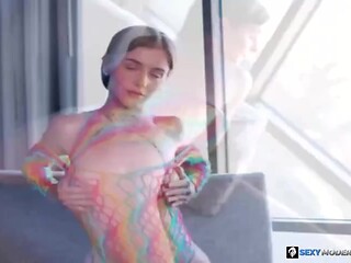 Young babe with small tits Rosalyn Sphinx fucks with black dick