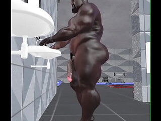 spying on huge extremely handsome black bull at the gym lockers