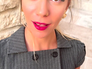 Shown for dessert, Polly Gardel, porn actress gets fucked outside and drinks cum
