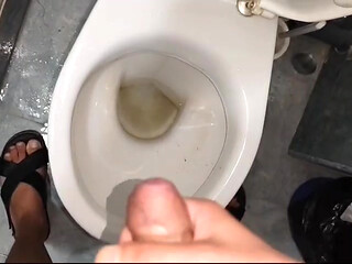 Twink Plays with Boyfriend and Cums in the Toilet