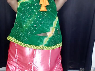 Indian sissy wearing sexy saree and satin petticoat