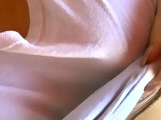 Busty curly brunette with big boobs fucks on couch