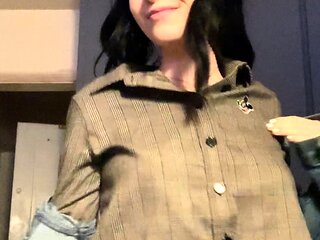Amateur busty brunette masturbates and does hand job