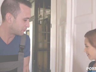 Sexy top model Veronica Leal lets repair man fuck her shaved wet pussy GP1097