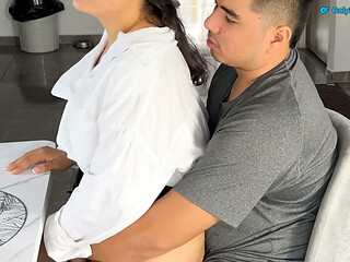 Sensual girl seduces coworker at work