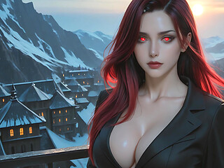 Romanian Demoness Immortal Enchantress on Thunderstorm Rooftop