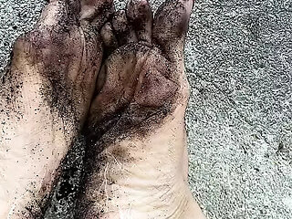 Melove Sexy dirty feet with Long Red Toe Nails