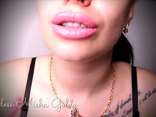Lipstick slave. Become weaker for me! My lipstick covered lips are all that you need
