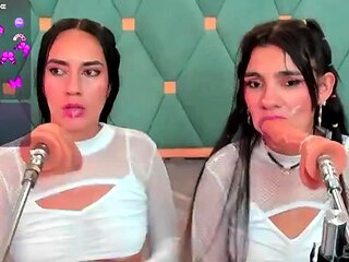 Blonde and brunette lesbians toying cunt