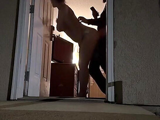 Trying to Get Caught! Sex in the Doorway at the Hotel