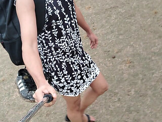 Cute small penis doll looks very rich walking in mini dress and sandals with very hot anus