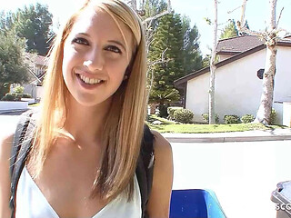 Blonde Teen with small Tits talk to Fuck by older Guy next Door when his Wife is away