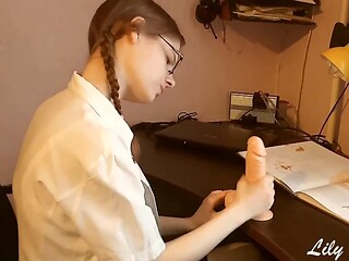 Nerdy Schoolgirl's First Time with Dildo
