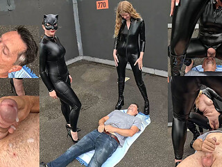 Thirsty Filthy Pig Licks His Cum From Our Feet for 2 Loads of Pee!