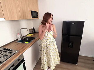 Beautiful Russian Hostess Fucked Hard in Cowgirl After Cleaning - Big Natural Tits & Redhead Amateur POV