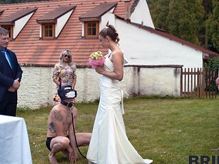 Andreas shaved pussy gets licked by her new husband on their wedding day