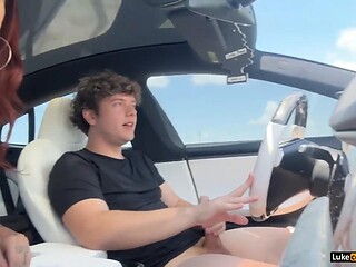 Big Tits Amateur Slut Rides Car to Hardcore Creampie