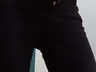 Sexy Skinny Brunette in Tight Jeans Masturbates Hairy Pussy