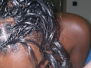 Close-up blowjob and cumshot with a beautiful ebony babe