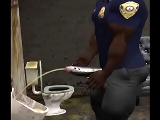 spying on humongous black bull cop as he pisses