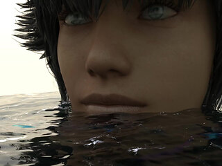 Giant woman eats swimmer