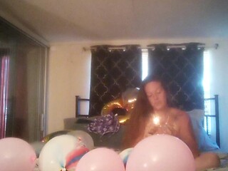 Sexy blonde milf pops balloons and gets naked