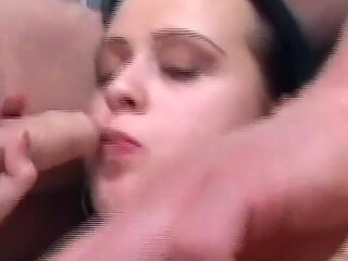 Amateur Slut MILF Sucks Young Bull's Cock with Husband's Huge Cock Inside Her Ass Cumming on Asshole