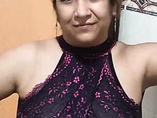 Mexican brunette milf gets fucked in her red dress