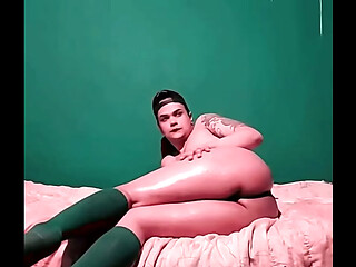 Cute young gay virgin showing off his big oiled-up ass