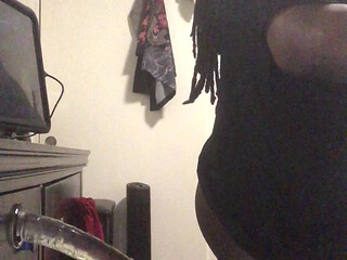 Black Ass Wearing Submissive Thong Playing with Toys