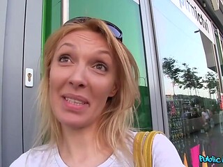 Russian Blonde Cougar Pounds Strangers Outdoors