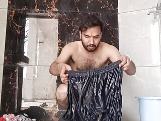 Desi young boy enjoy washing underwear and enjoy masterbation