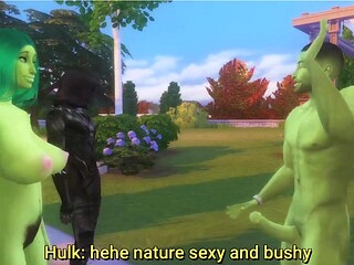 Superhero lovers make out in a public park
