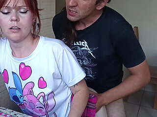 Hot Redhead Gets Fucked in the Kitchen by Her Stepbrother While Washing the Dishes