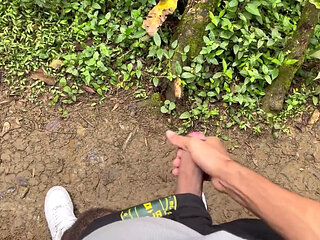 Enjoying Handjob Outdoors