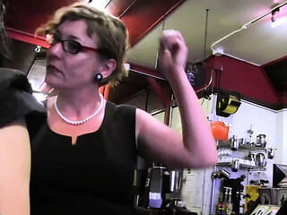 Mature caf owner uses her magic wand to seduce a curvy brunette