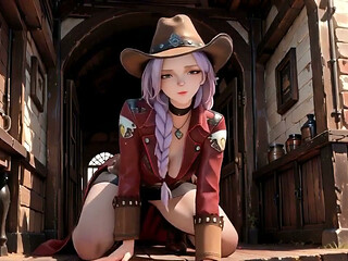 Western Cowgirl in Red-brown Leather - Lazy Poses and Deep Gazes Indoors & Outdoors