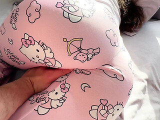 Stepdaughter in Hello Kitty pajamas leaves her door open for some naughty