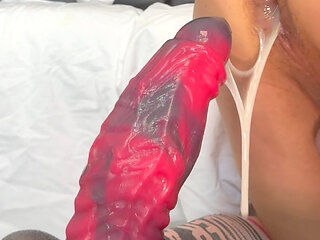 SlutBoyTO Breaks his hole on a Erebus 105 dildo by Topped Toys with Creampie Ending