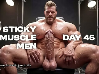 Sticky Muscle Men Day 45 Preview, AI-Generated Muscle Guys, Big Dicks, Big Cum Loads