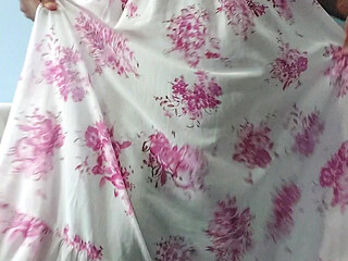 I'm dancing while masterbating in my Pink flowers Silk Seethrough Chiffon Frock
