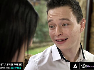 LUSTY GRANDMAS - Divorced Stepmom Kisses & Fucks Horny Stepson